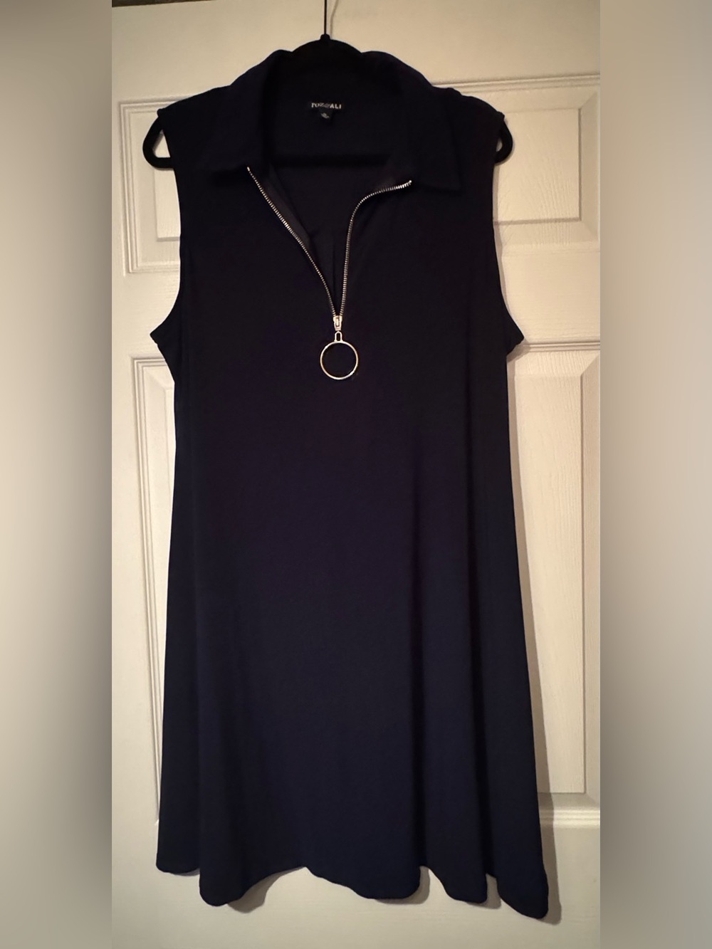 Roz & Ali Sz XL Sleeveless Dark Navy Midi Dress with Ring Zipper